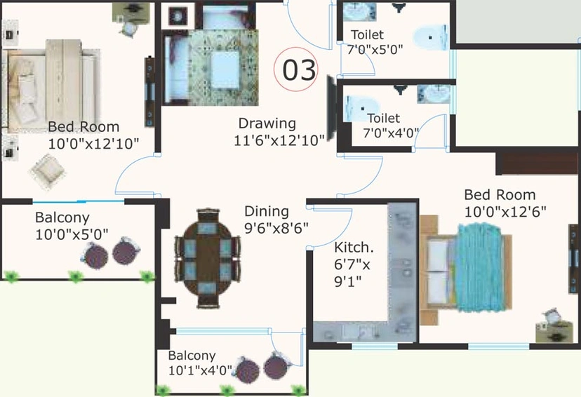 2 BHK Floor Plan